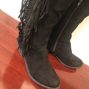 Tall Black Fringe Boots Size 8